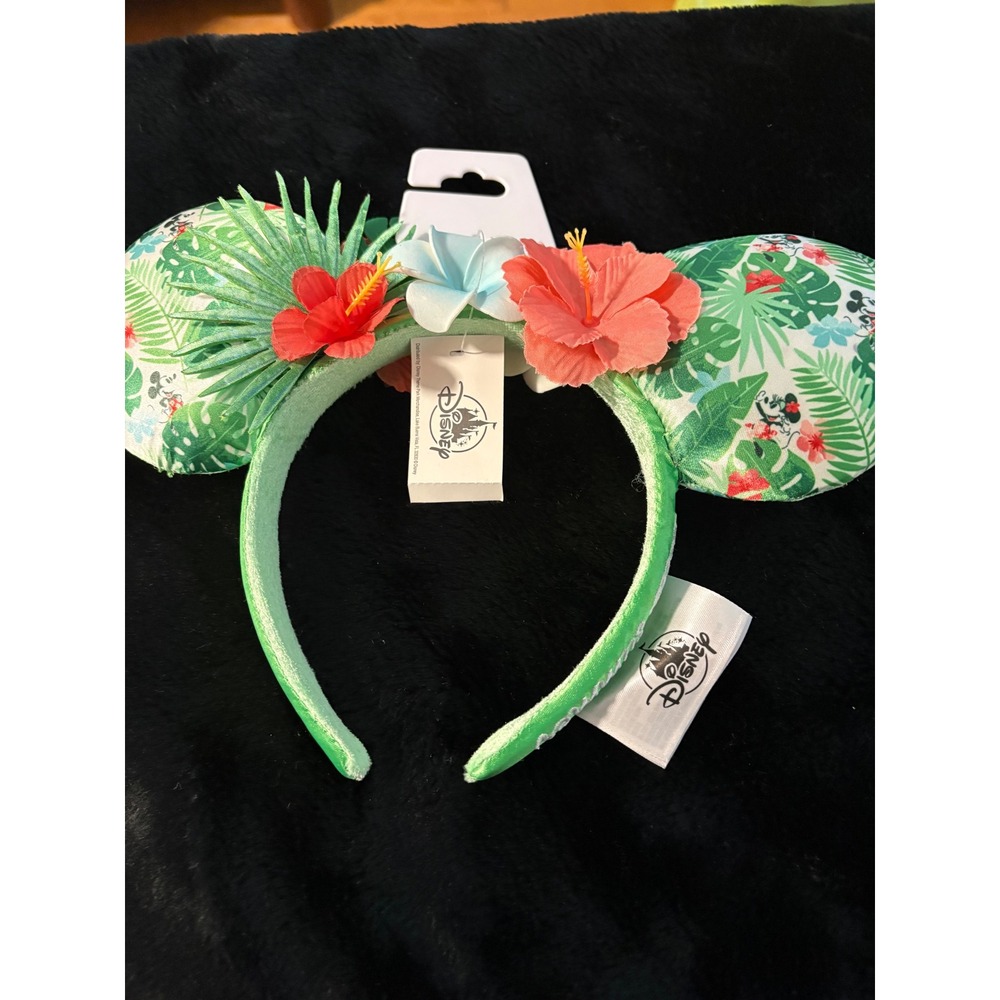 Disney Parks Aulani Minnie Mouse Tropical Luau Hibiscus Flower Ear Headband NEW